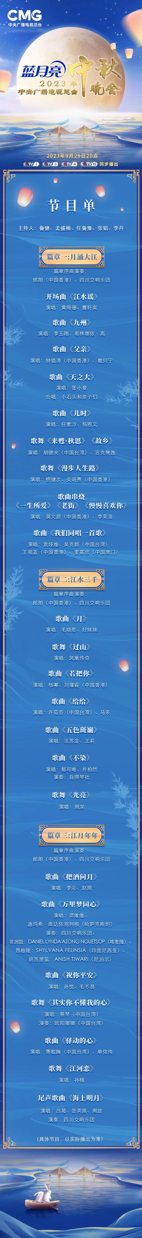 中央广播电视总台2023年中秋晚会节目单来了